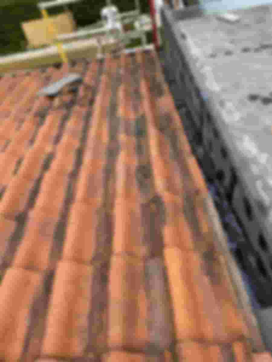 Takpannor i behov av småpill och underhåll.